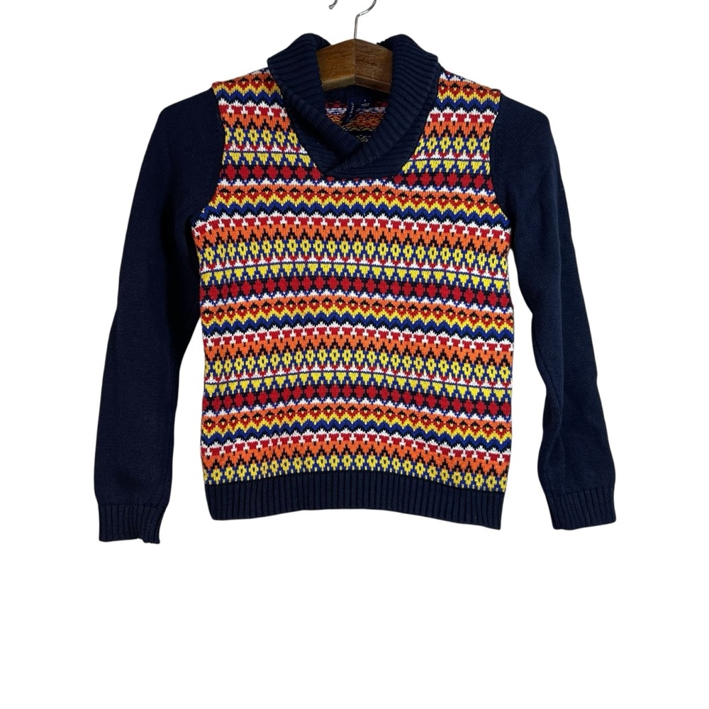 Janie and Jack Boys Fair Isle Multicolor Shawl Collar Sweater Size 8 Preppy Knit